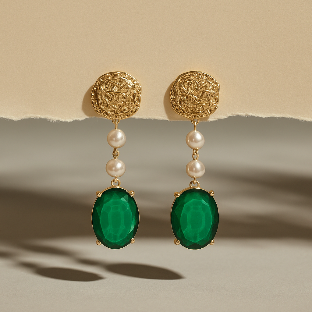 Vintage Aura Green Pearl Statement Earrings
