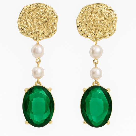 Vintage Aura Green Pearl Statement Earrings