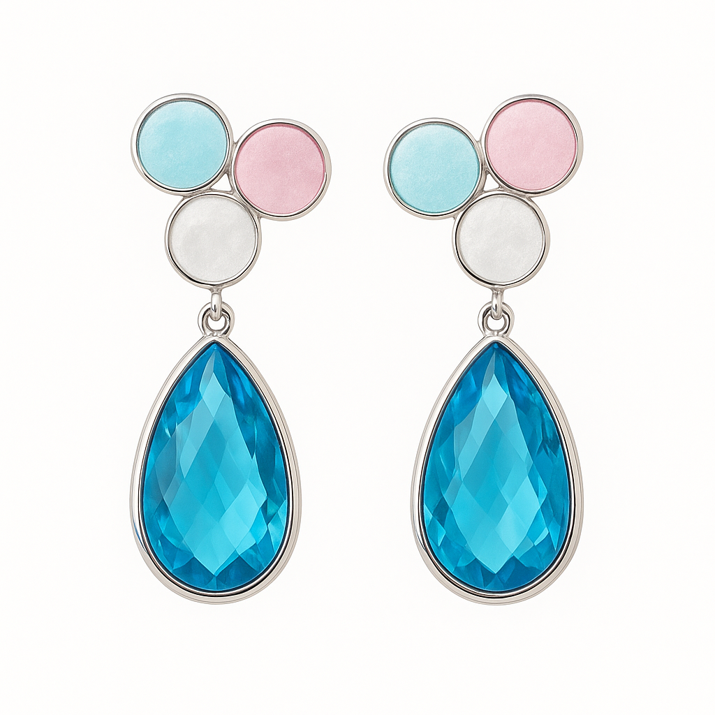 Latelita Tuscany Sterling Silver Blue Topaz & Multi-Gemstone Drop Earrings