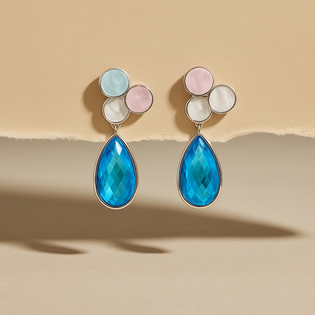 Latelita Tuscany Sterling Silver Blue Topaz & Multi-Gemstone Drop Earrings