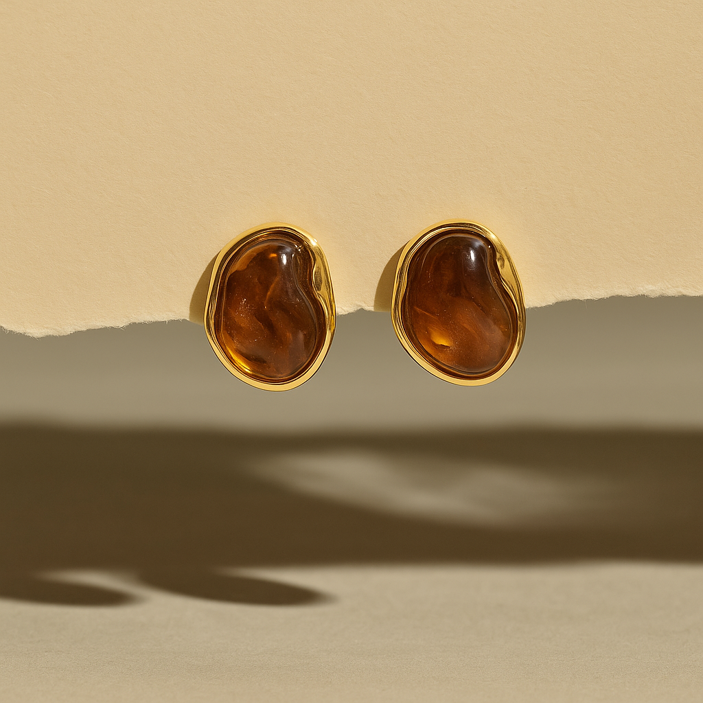 Amber Glow Bean Stud Earrings