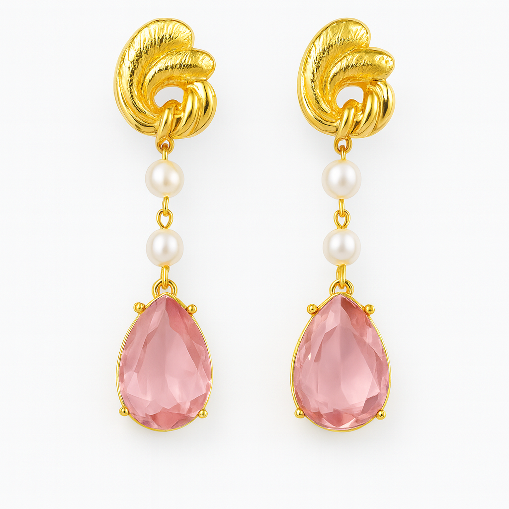 Luxe Raindrop Pearl Drop Earrings - Elegant Gemstone & Pearl Dangles