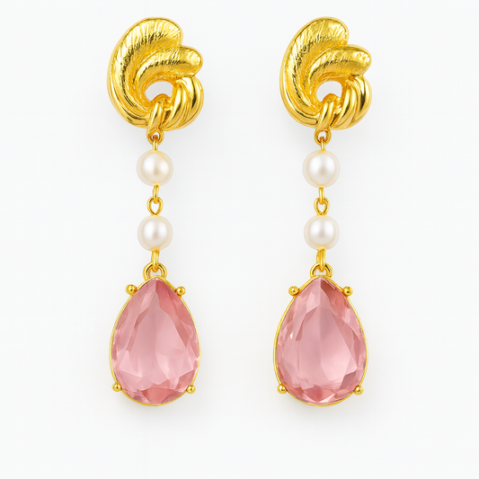Luxe Raindrop Pearl Drop Earrings - Elegant Gemstone & Pearl Dangles