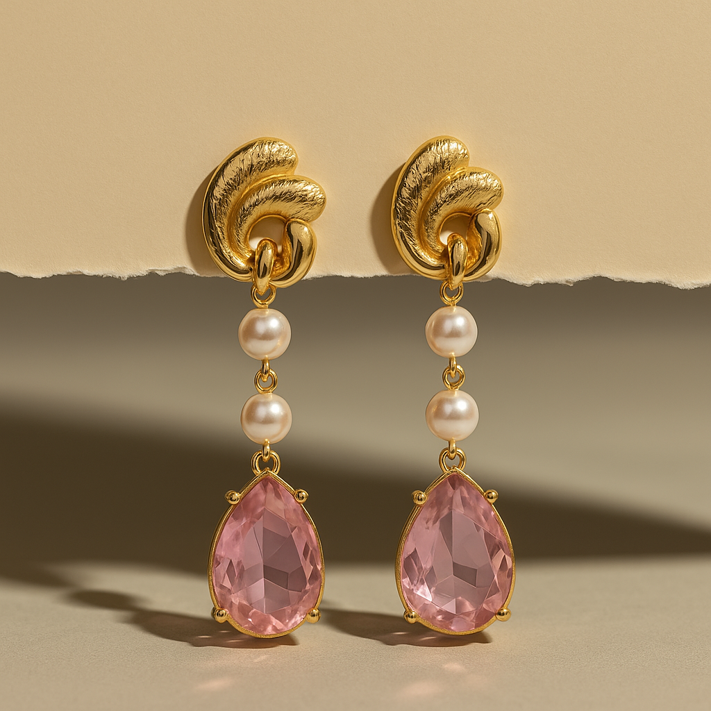 Luxe Raindrop Pearl Drop Earrings - Elegant Gemstone & Pearl Dangles