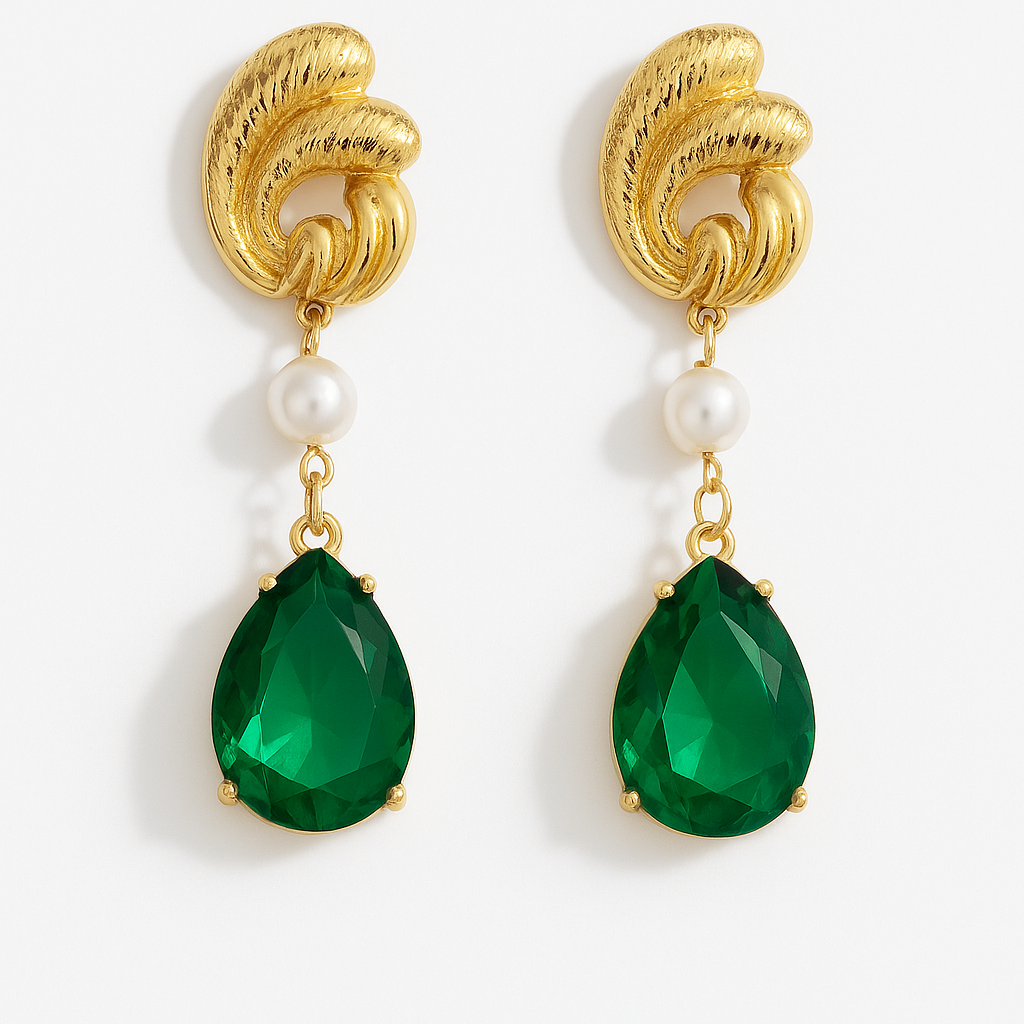 Luxe Raindrop Pearl Drop Earrings - Elegant Gemstone & Pearl Dangles