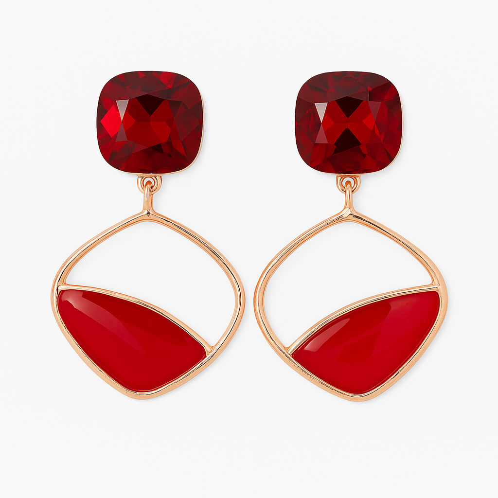 Crimson Glamour Geometric Drop Earrings