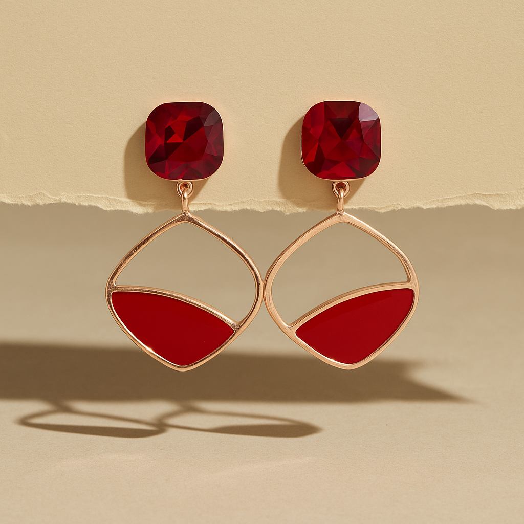 Crimson Glamour Geometric Drop Earrings