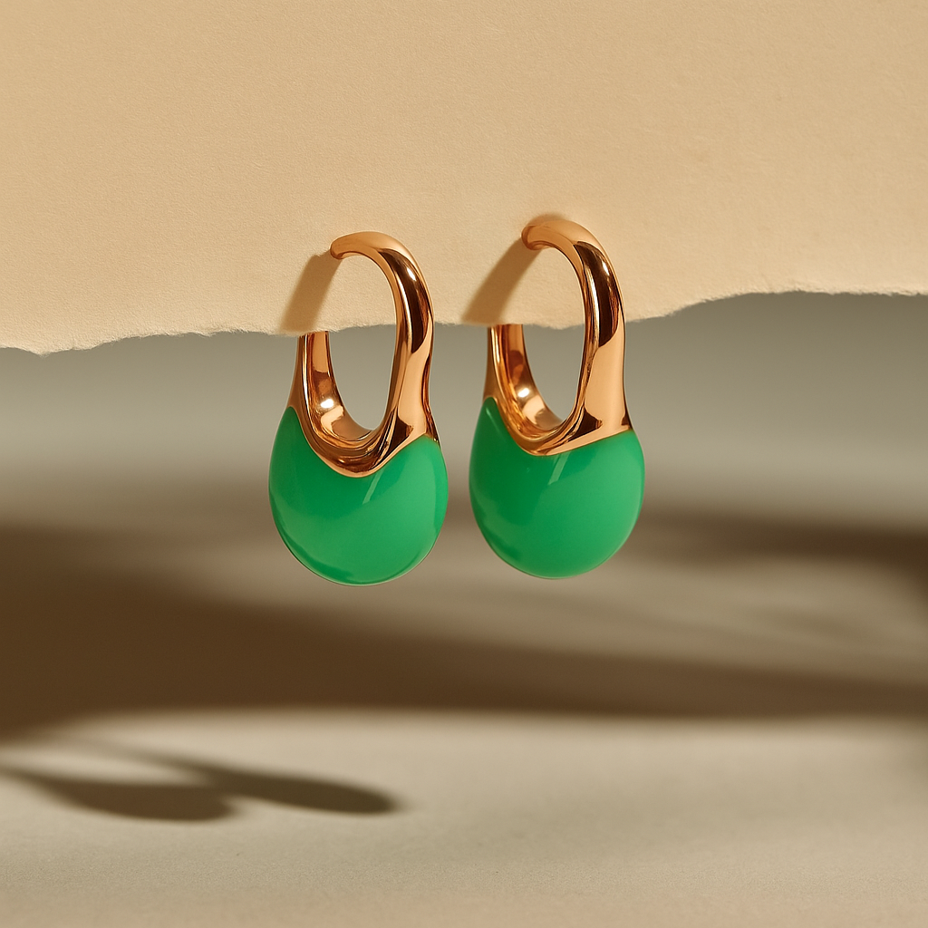 Emerald Aura Two-Tone Huggie Earrings