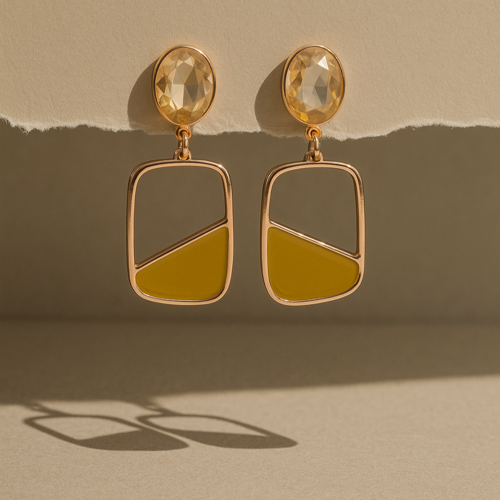 Golden Divide Geometric Drop Earrings