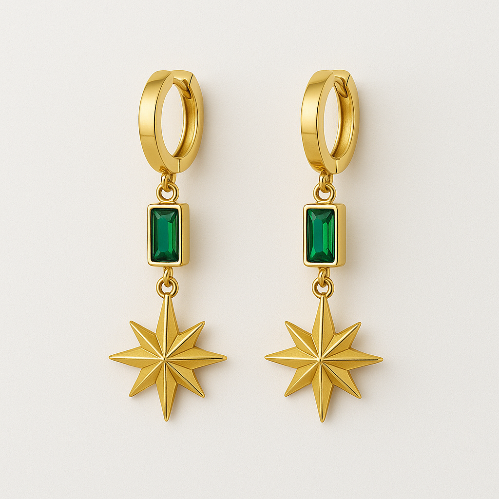 Celestial Emerald Starburst Huggie Hoops
