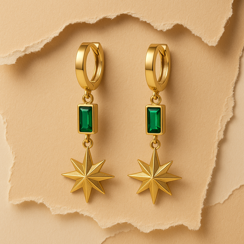 Celestial Emerald Starburst Huggie Hoops