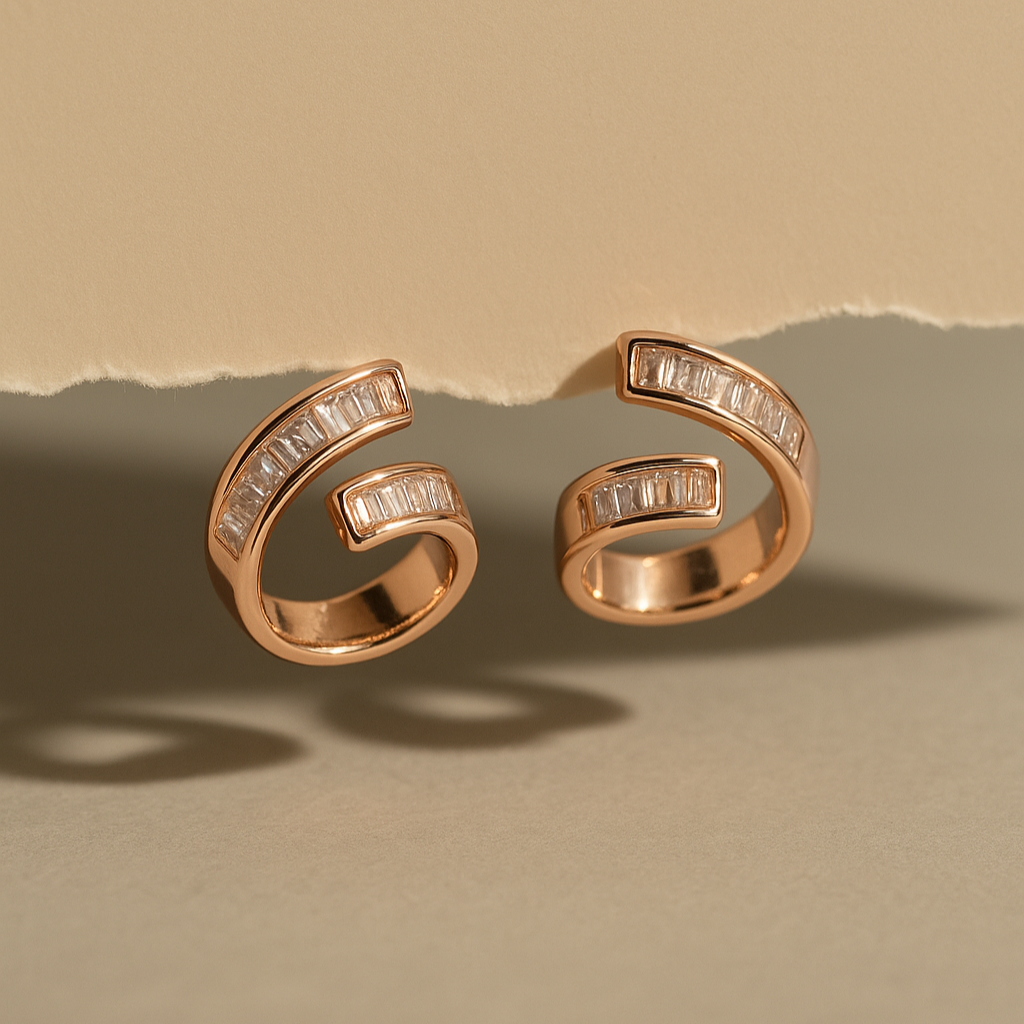Rose Gold Baguette Sparkle Hoop Earrings