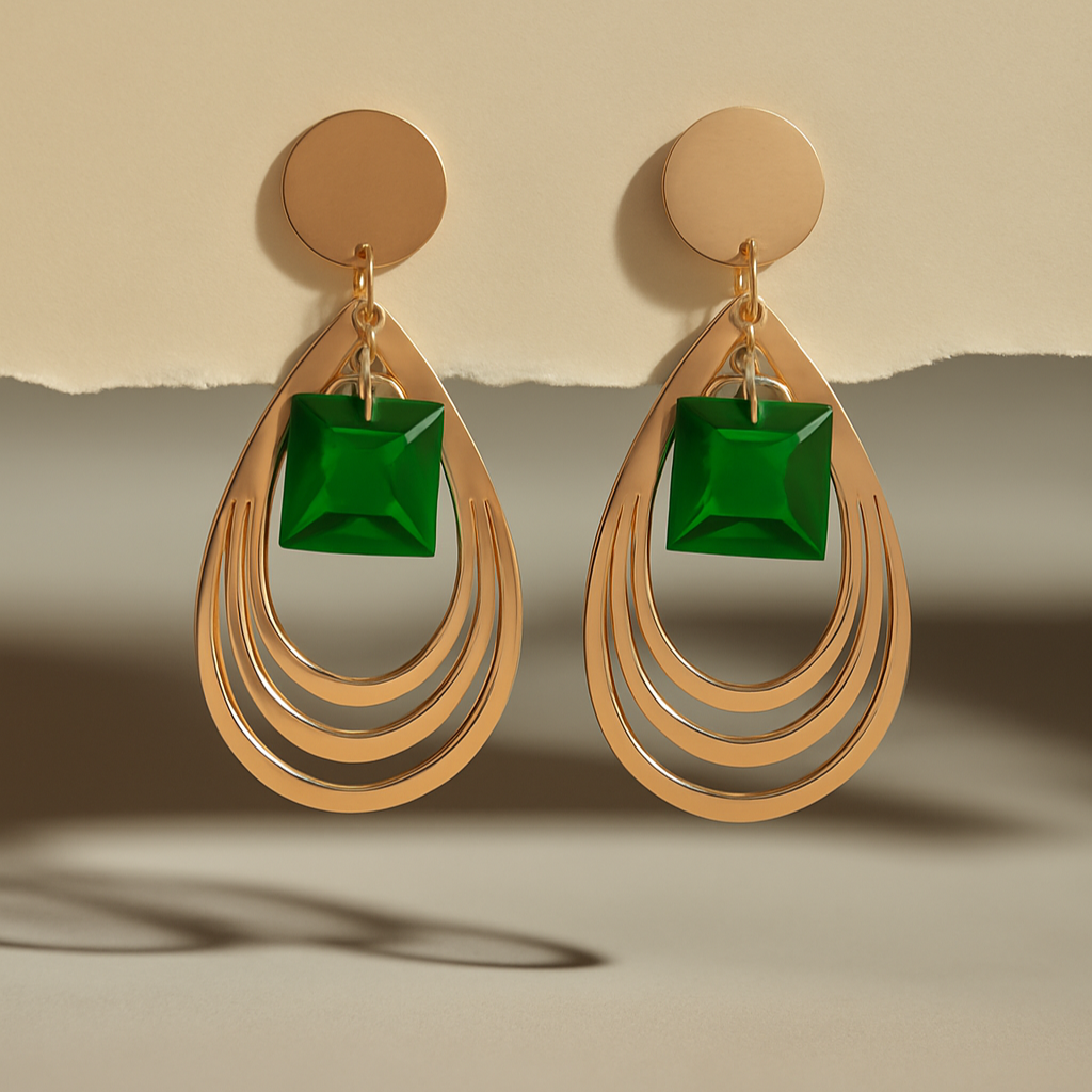 Emerald Cascade Geometric Drop Earrings