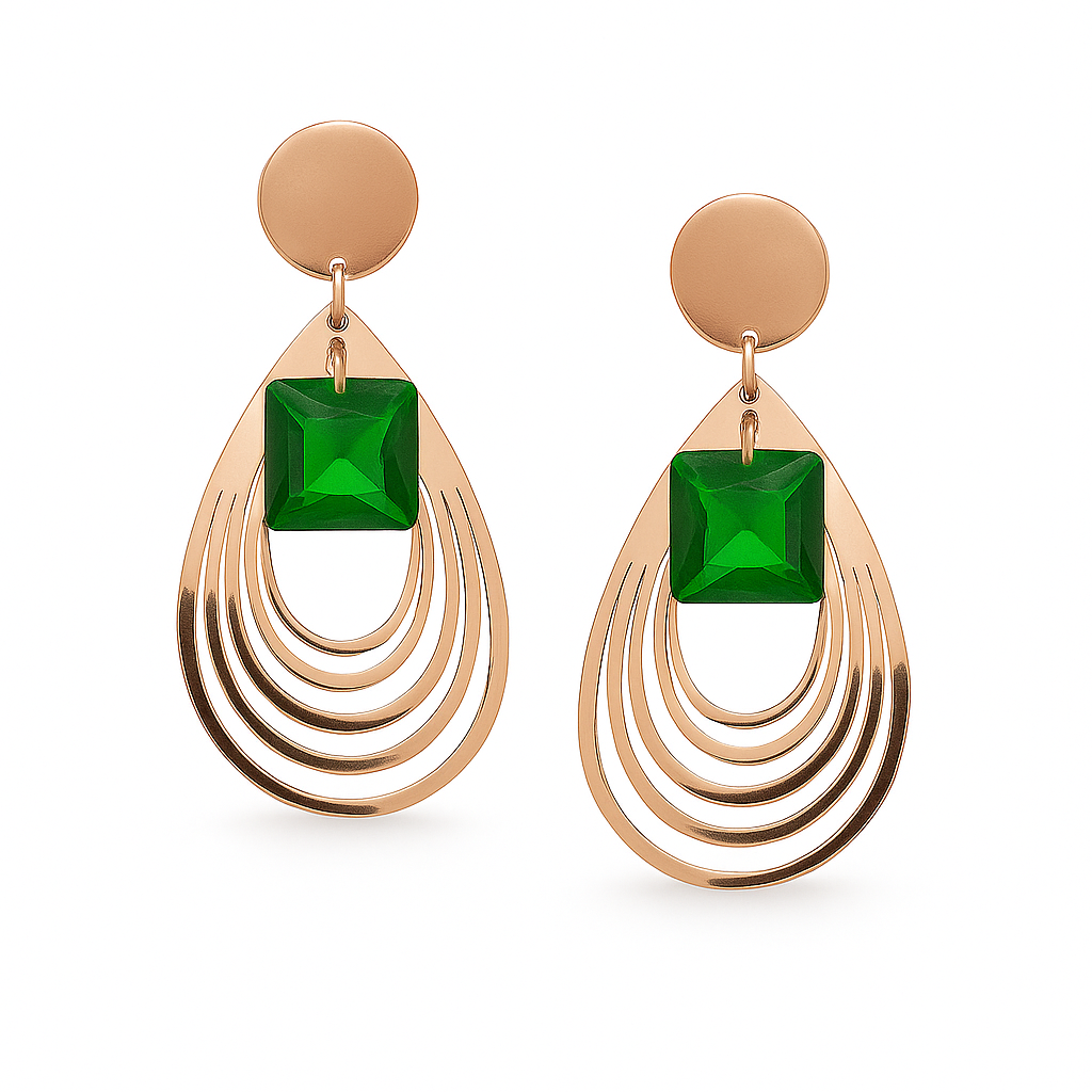 Emerald Cascade Geometric Drop Earrings