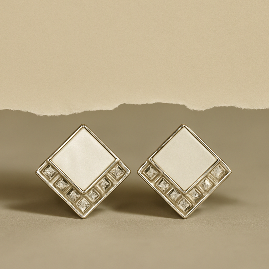 Art Deco Mother of Pearl & Crystal Geometric Stud Earrings