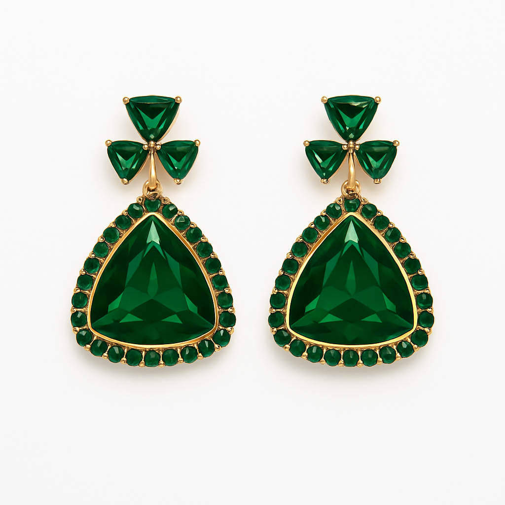 Majestic Emerald Triangle Drop Earrings