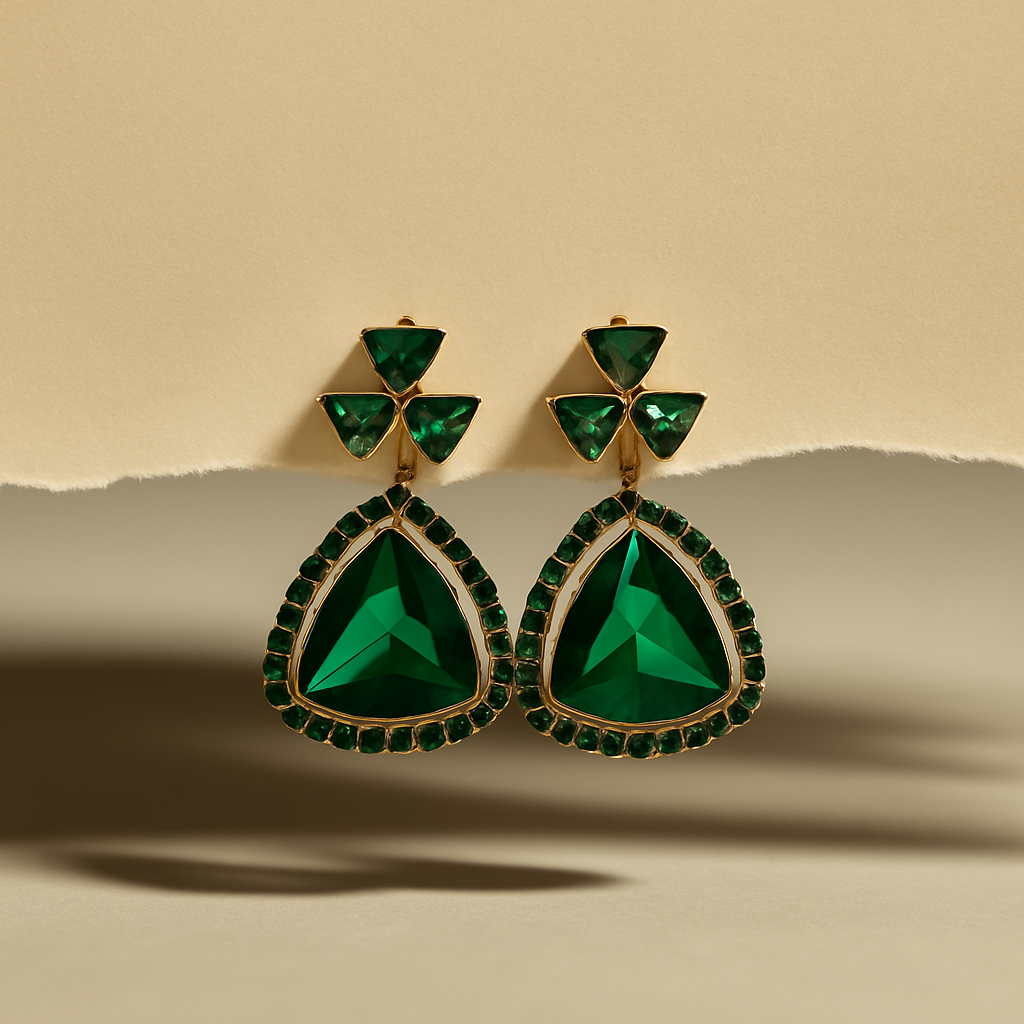 Majestic Emerald Triangle Drop Earrings