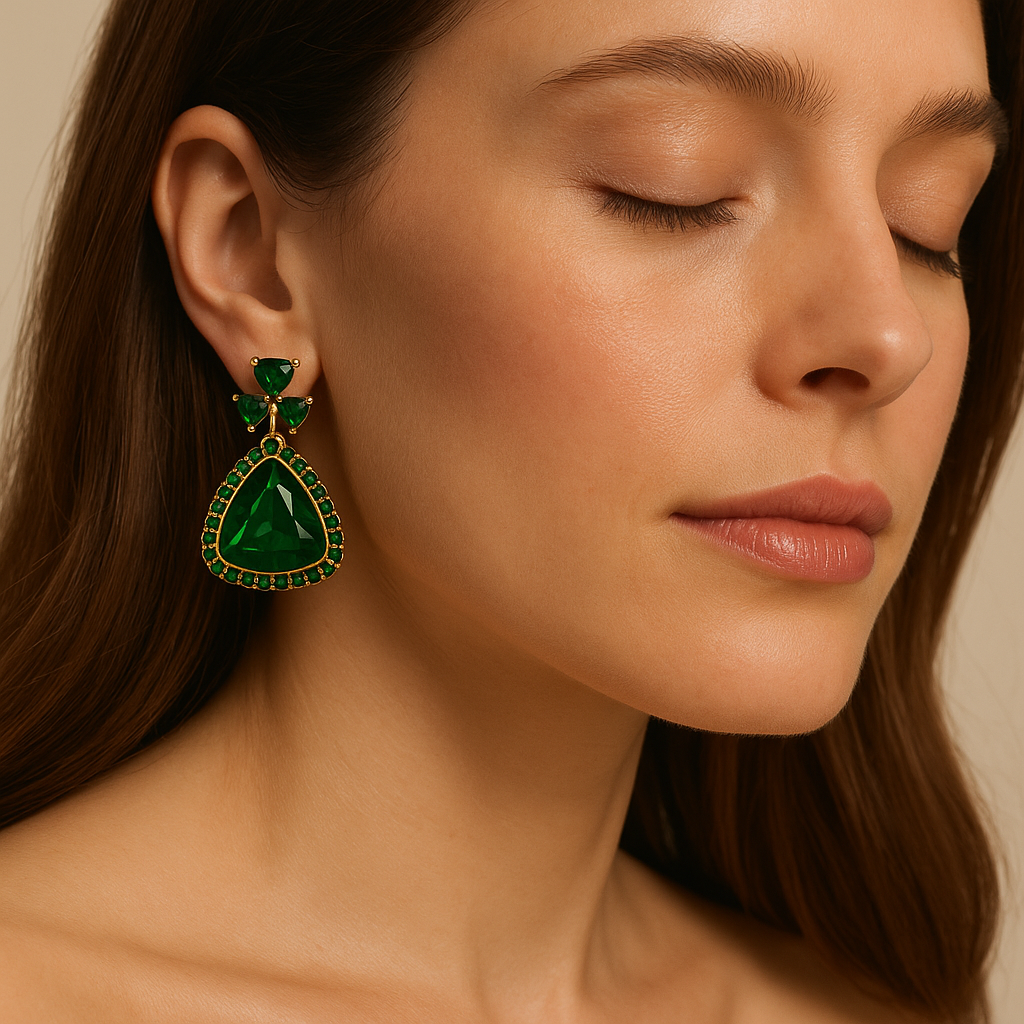 Majestic Emerald Triangle Drop Earrings