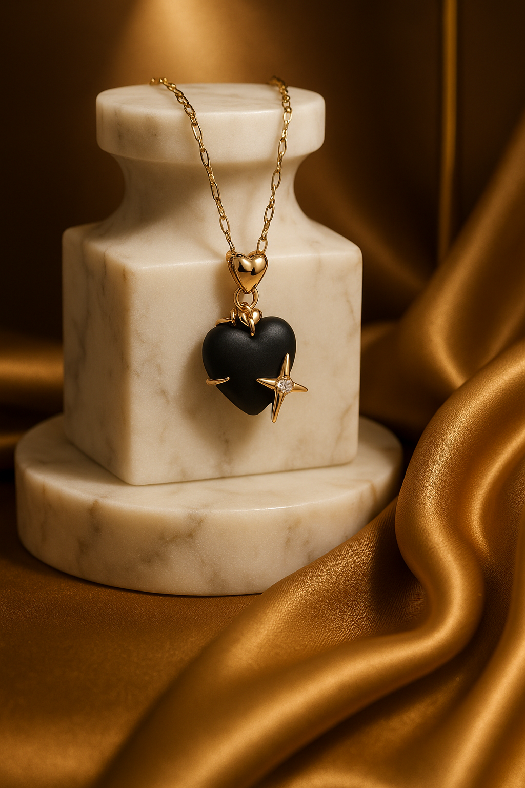 Black Heart & Star Gold Necklace