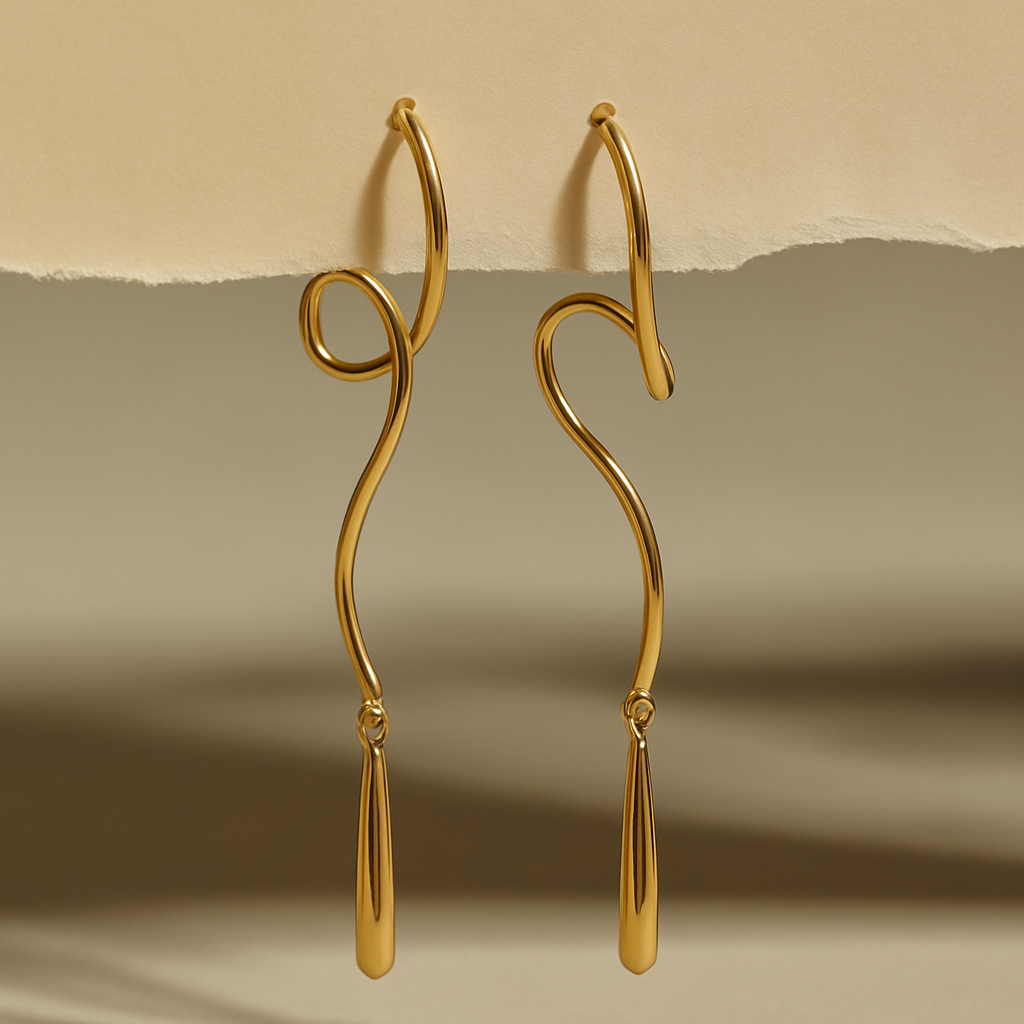 "Fluid Muse" Gold Swirl Dangle Earrings