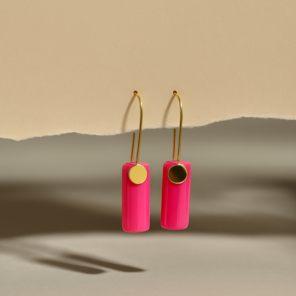 Hot Pink Bar Drop Earrings
