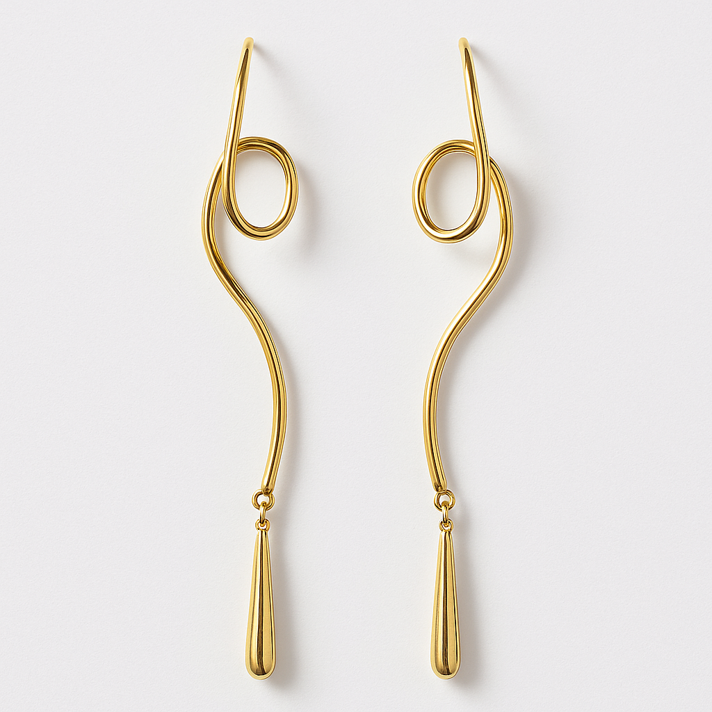 "Fluid Muse" Gold Swirl Dangle Earrings