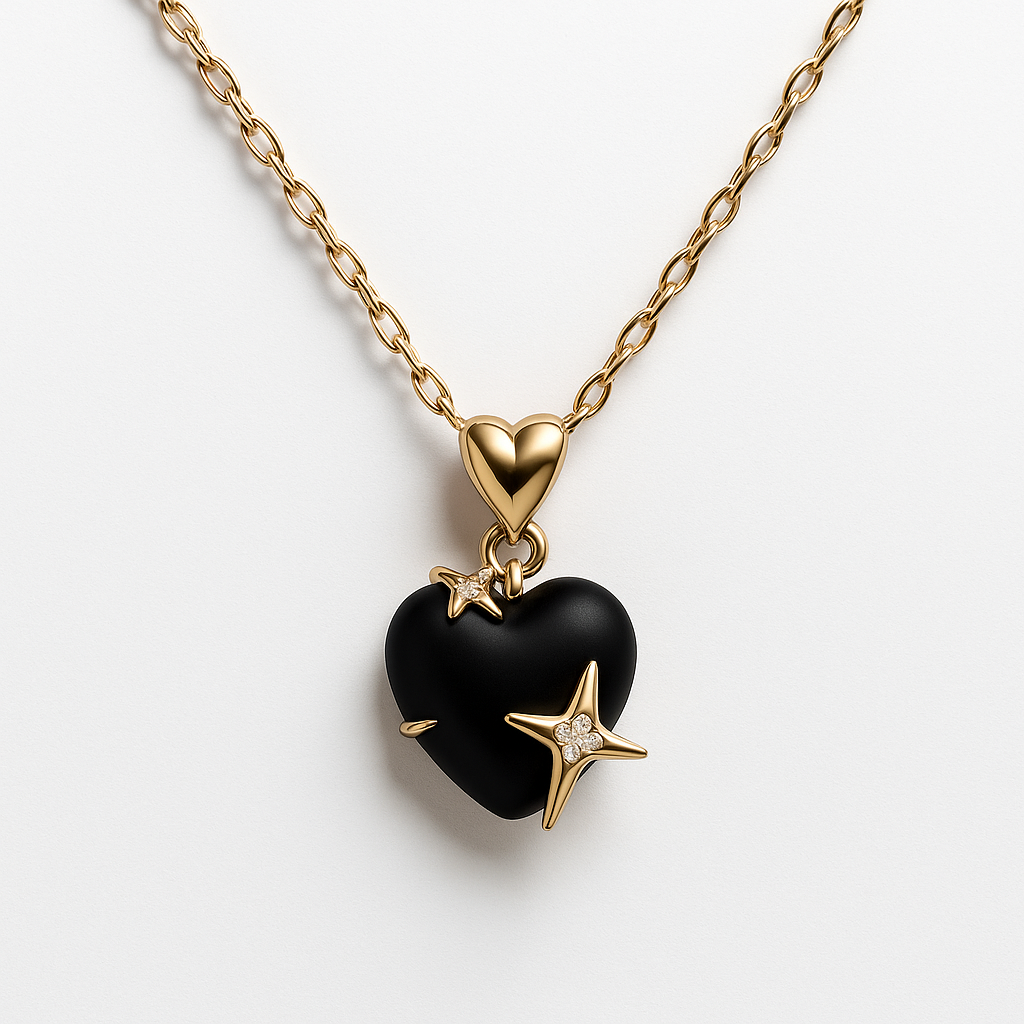 Black Heart & Star Gold Necklace