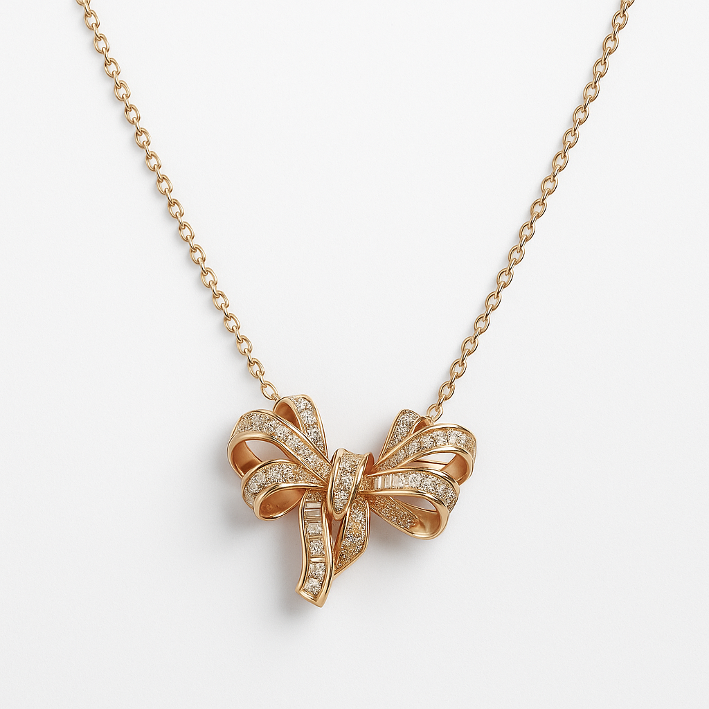 Elegant Diamond Bow Knot Pendant Necklace in Gold