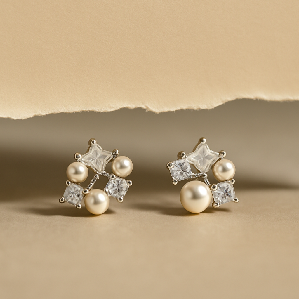 Celestial Pearl & Star Cluster Stud Earrings