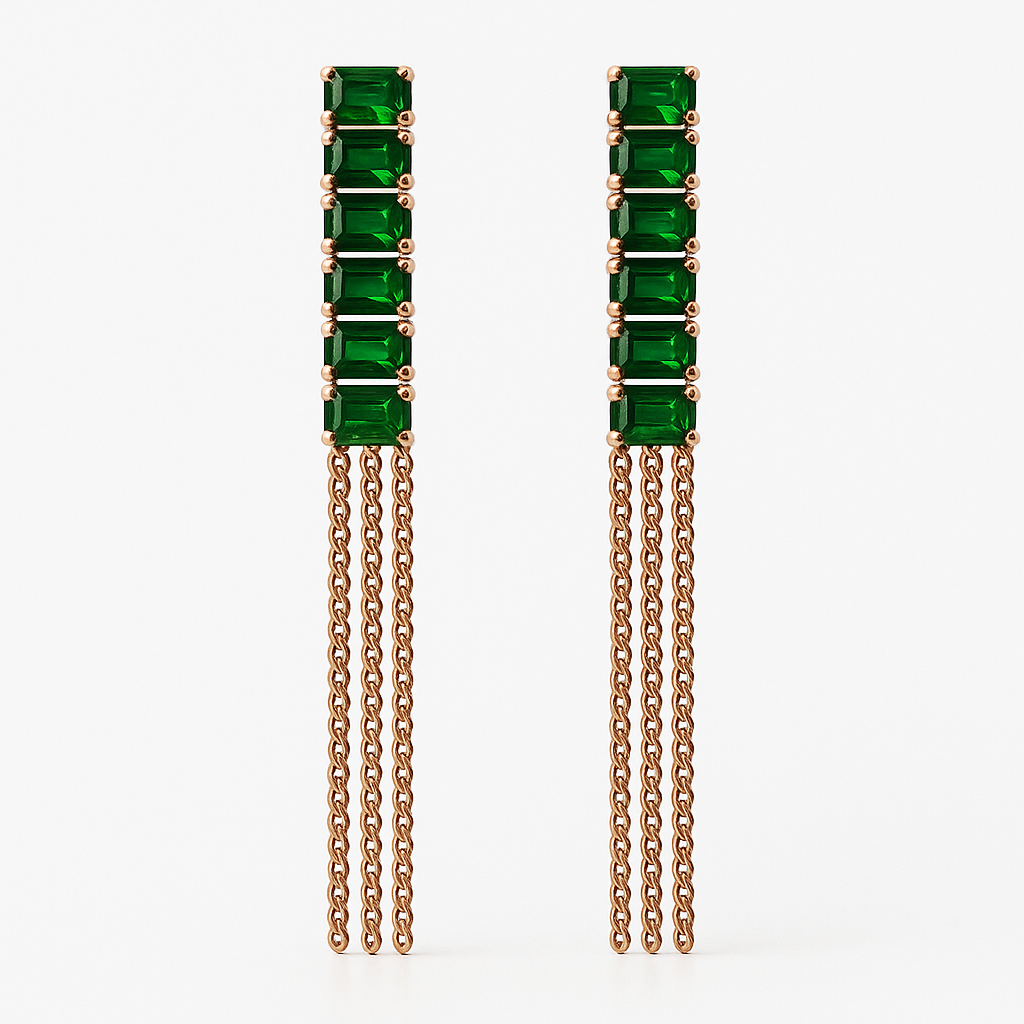 Emerald Cascade Chain Drop Earrings