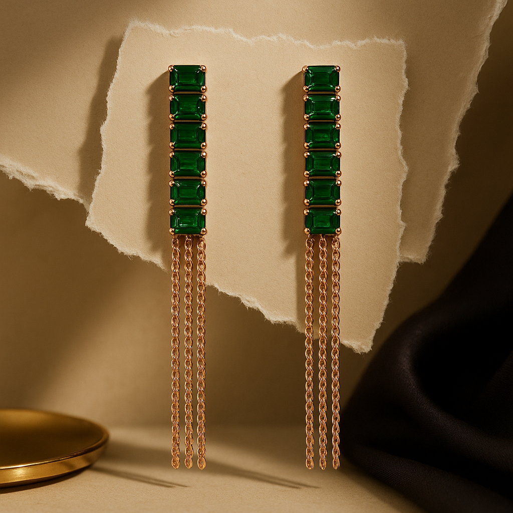 Emerald Cascade Chain Drop Earrings