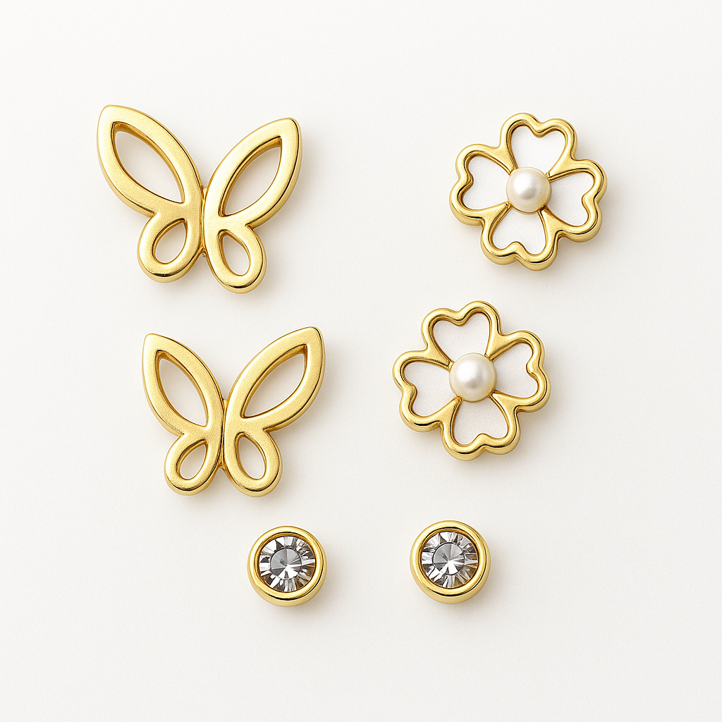 Golden Charm Interchangeable Stud Earring Set