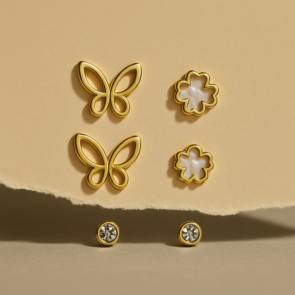Golden Charm Interchangeable Stud Earring Set