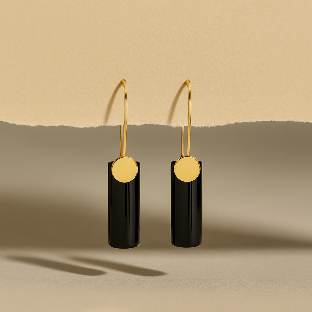 Elegant Noir & Gold Geometric Drop Earrings