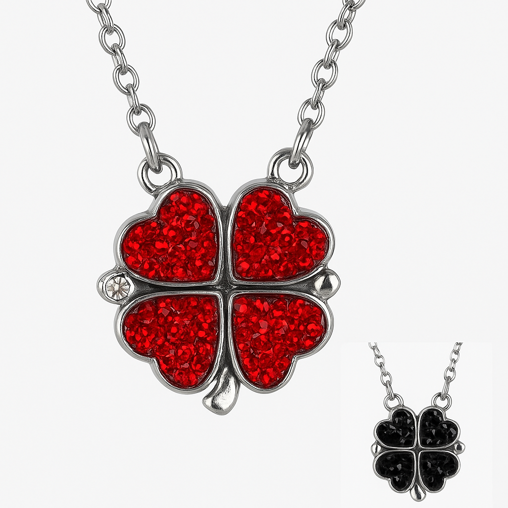 Magnetic Love Clover Necklace (Red & Black Reversible)