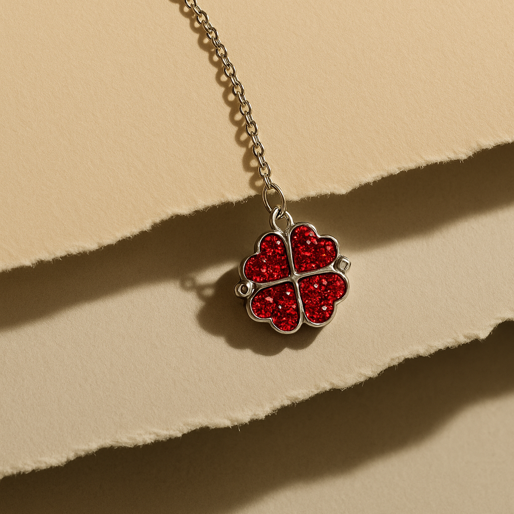 Magnetic Love Clover Necklace (Red & Black Reversible)
