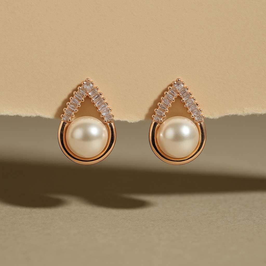 Elegant Teardrop Pearl & Pave Crystal Stud Earrings
