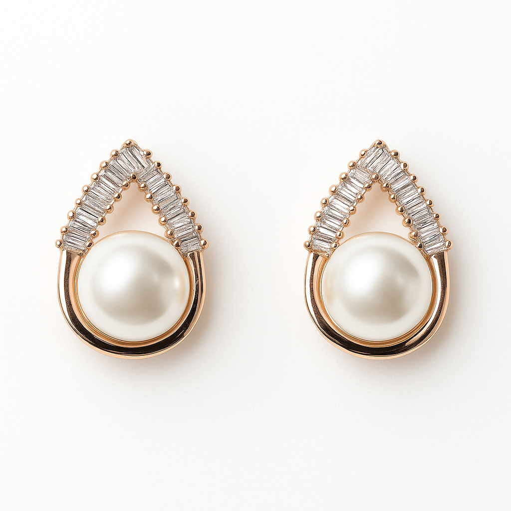 Elegant Teardrop Pearl & Pave Crystal Stud Earrings