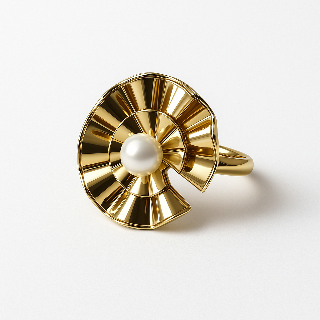Golden Nautilus Pearl Ring