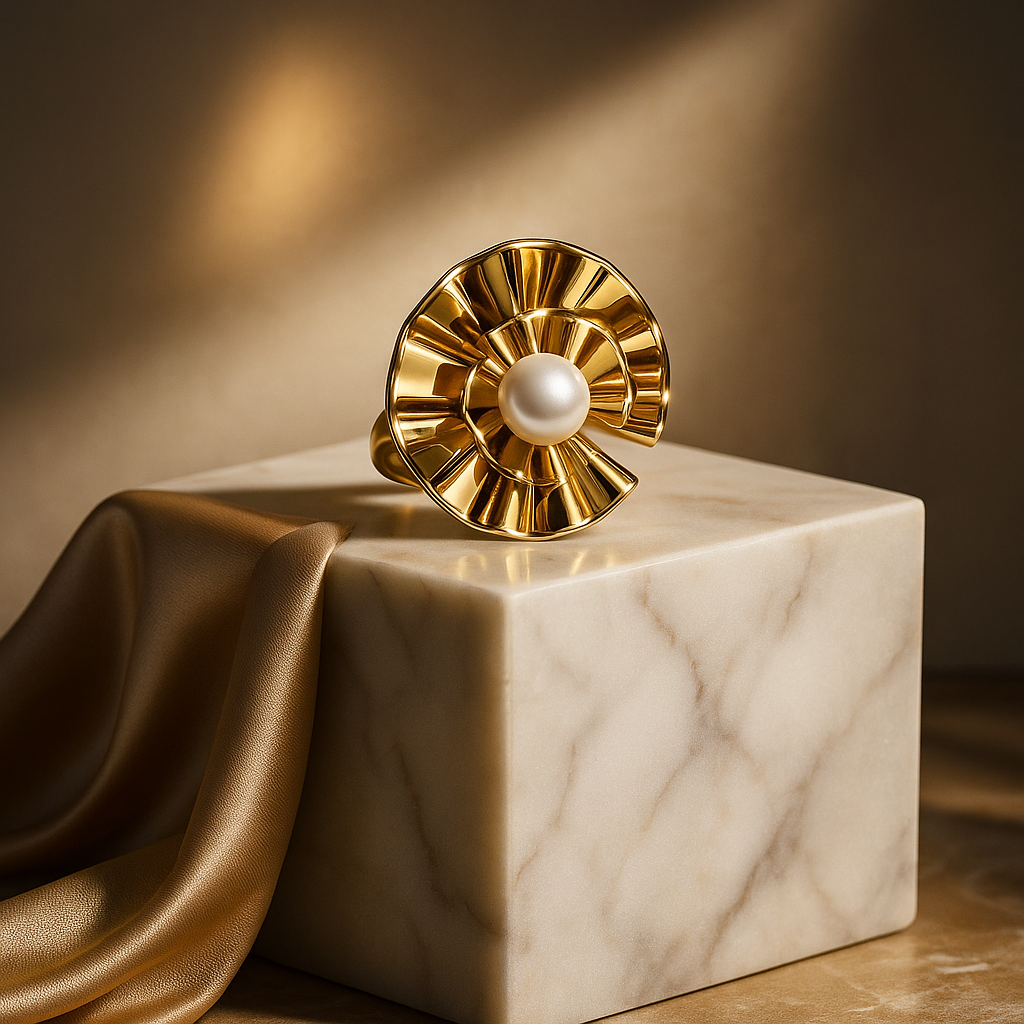 Golden Nautilus Pearl Ring
