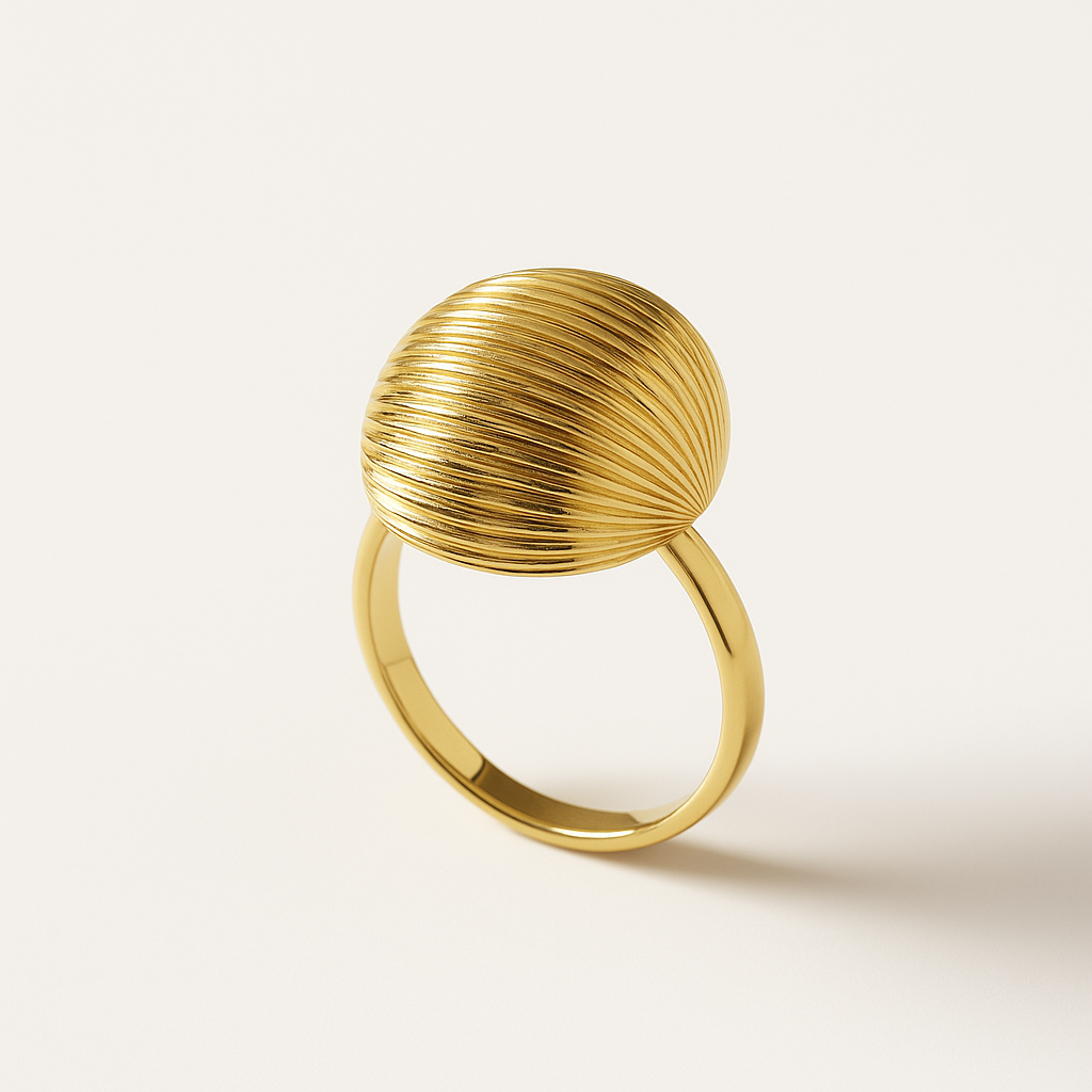 Golden Horizon Ribbed Dome Ring
