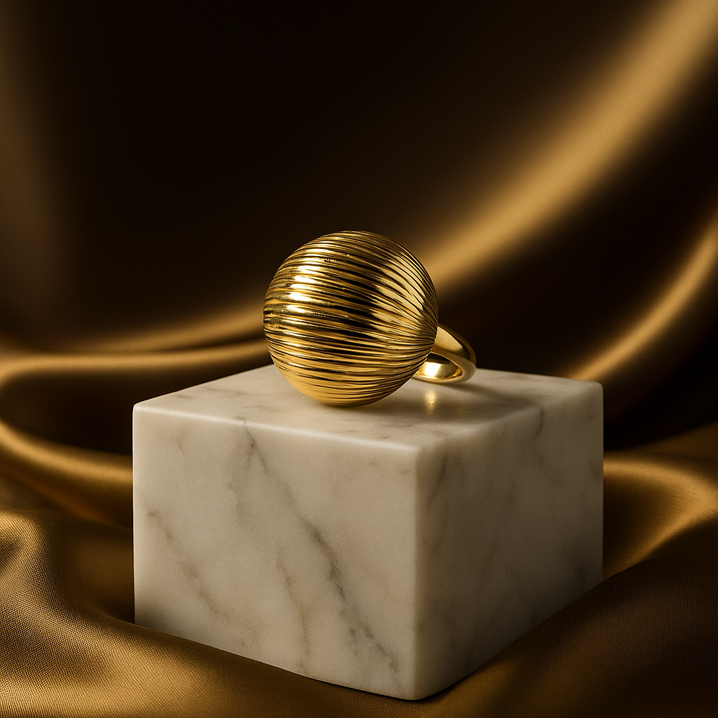 Golden Horizon Ribbed Dome Ring