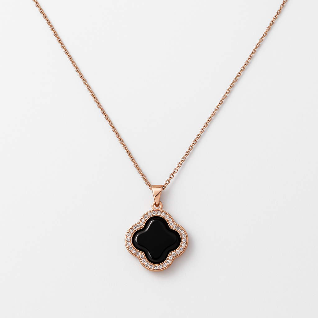 Black Clover Necklace | Rose Gold Waterproof Anti-Tarnish Quatrefoil Pendant