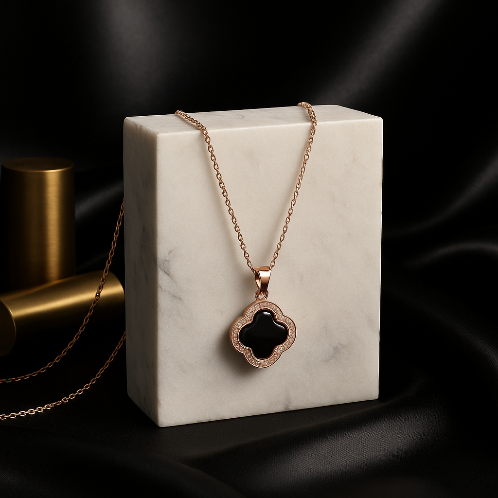 Black Clover Necklace | Rose Gold Waterproof Anti-Tarnish Quatrefoil Pendant