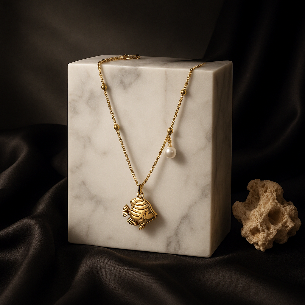 Fish Pearl Necklace | Nautical Waterproof Anti-Tarnish Gold Plated Pendant