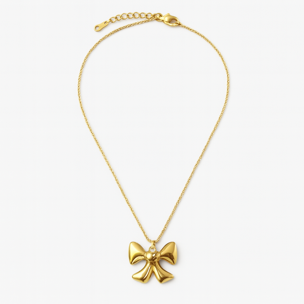 Dainty Bow Pendant Necklace | Waterproof Anti-Tarnish Gold Plated Stainless Steel
