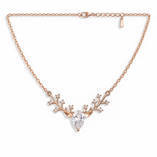Deer Antler Reindeer Necklace | Rose Gold Waterproof Anti-Tarnish Pendant