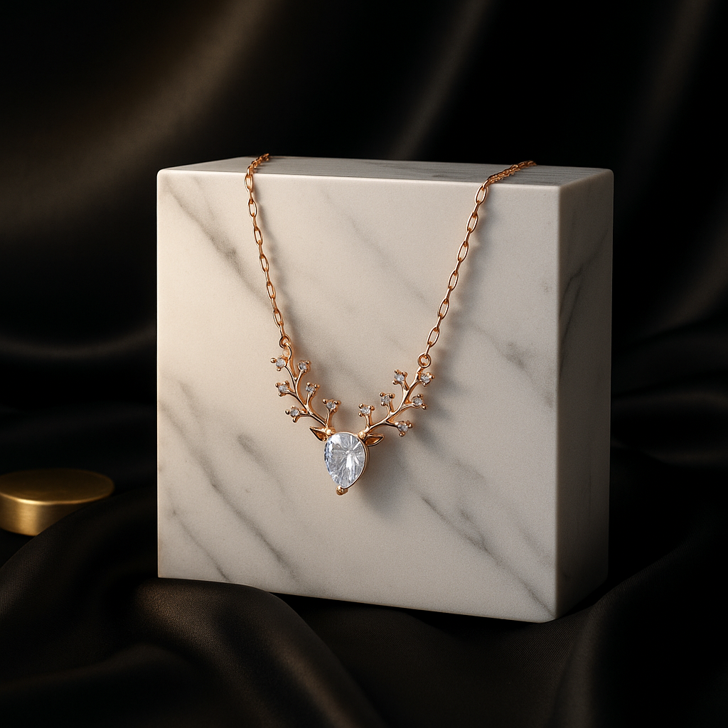 Deer Antler Reindeer Necklace | Rose Gold Waterproof Anti-Tarnish Pendant