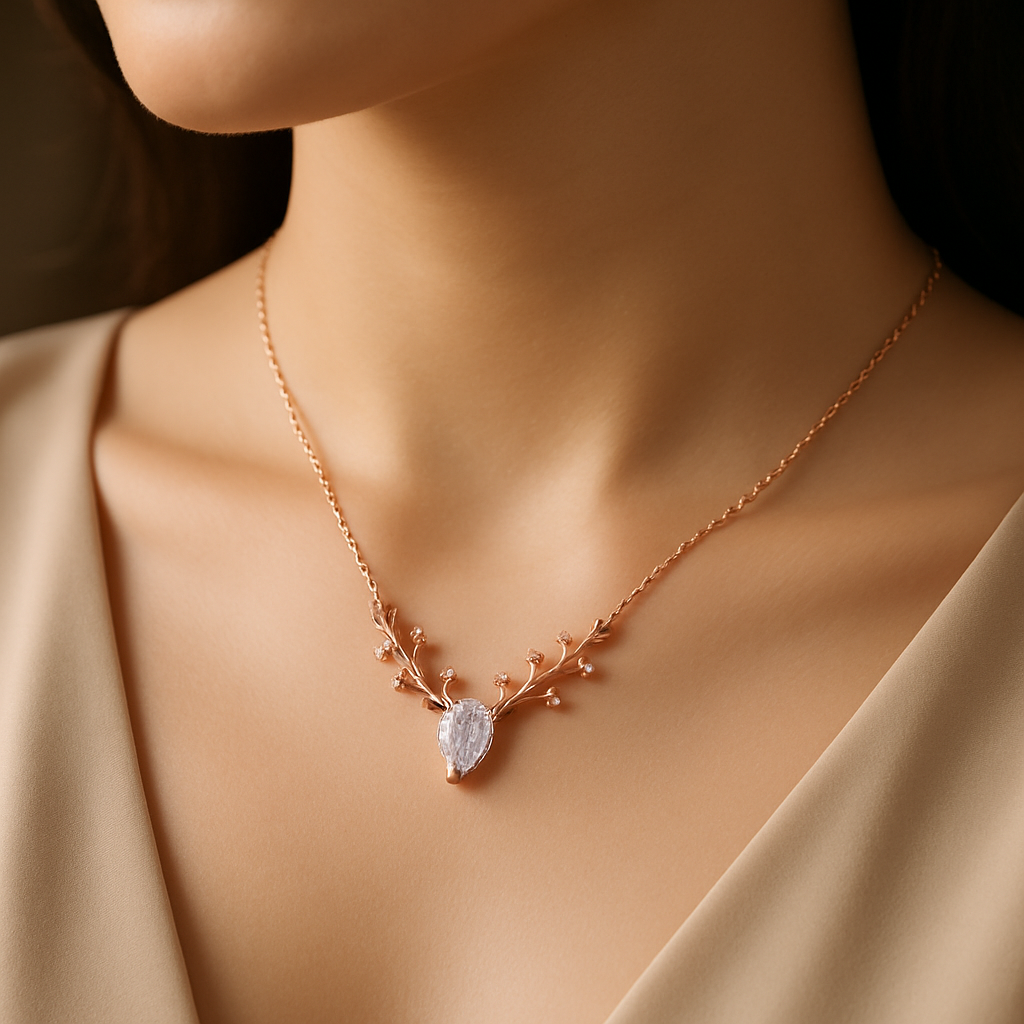 Deer Antler Reindeer Necklace | Rose Gold Waterproof Anti-Tarnish Pendant