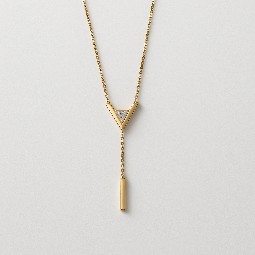 Golden Delta Lariat Necklace with Diamond Accents
